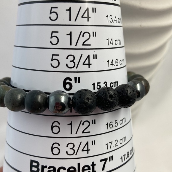 Stretch Bracelet with African Turquoise Hematite and Lava Stones - Picture 9 of 16